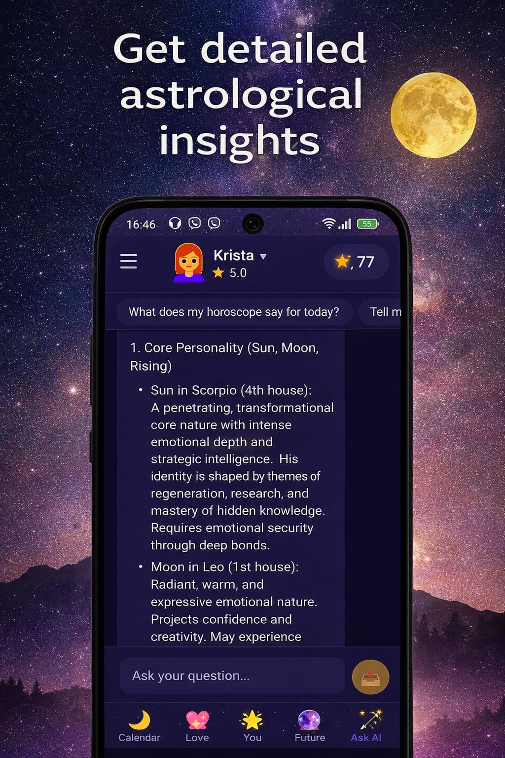 Miracle Astrology AI App Interface